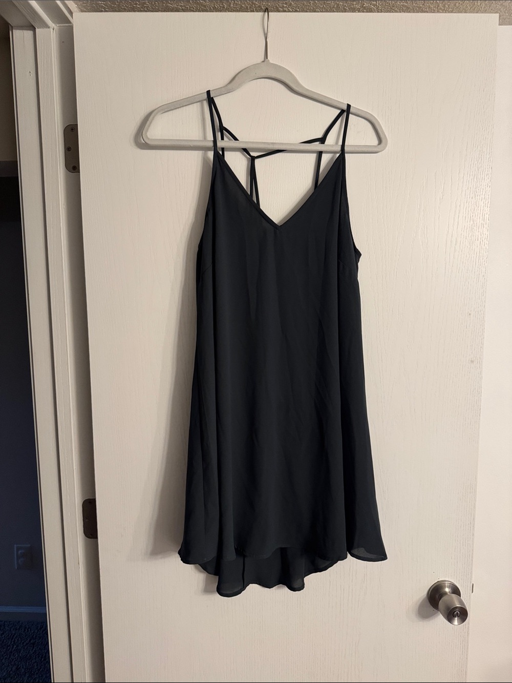Lush Dark Green Double-Strap V-Neck Slip Dress